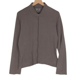 HORNY TOAD Full‎ Zip Knit Jacket Women's Sz L Brown Lightweight Minimalist